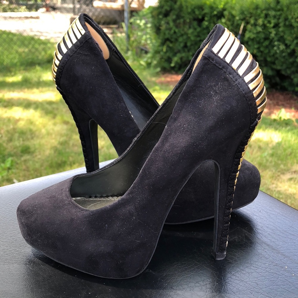 Suede Black with gold back heels
